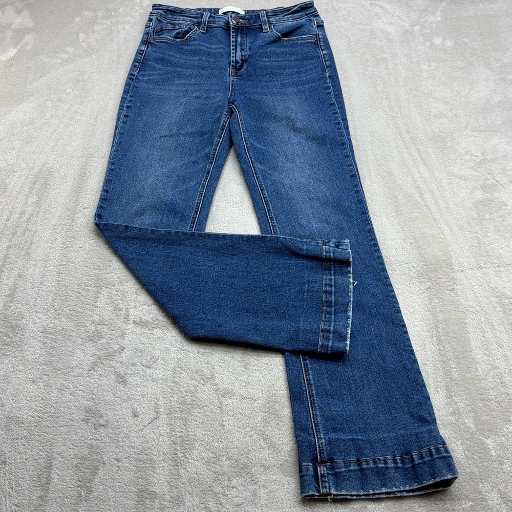 Vervet Blue Flare Jeans Womens 29 Blue High Rise Raw Hem Stretch Retro 70s Boho